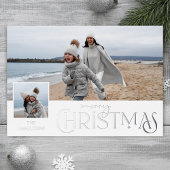 写真と一緒に楽しいクリスマスグリーティング銀色 箔シーズンカード