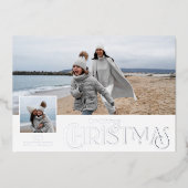 写真と一緒に楽しいクリスマスグリーティング銀色 箔シーズンカード (正面)