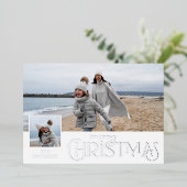 写真と一緒に楽しいクリスマスグリーティング銀色 箔シーズンカード (立ち正面)