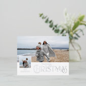 写真と一緒に楽しいクリスマスグリーティング銀色 箔シーズンポストカード (立ち正面)