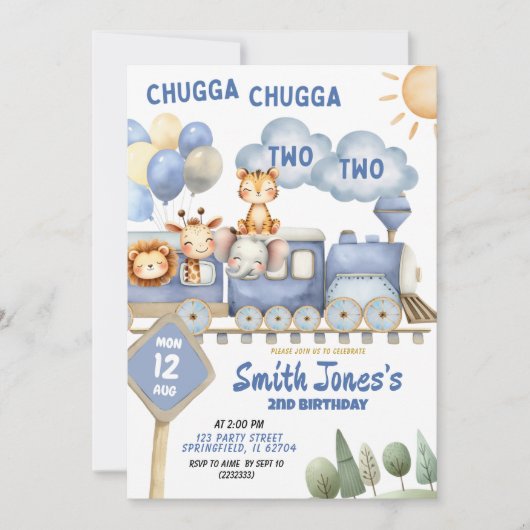 写真と一緒に2回目の誕生日に搭乗してトレーニング 招待状 (正面)