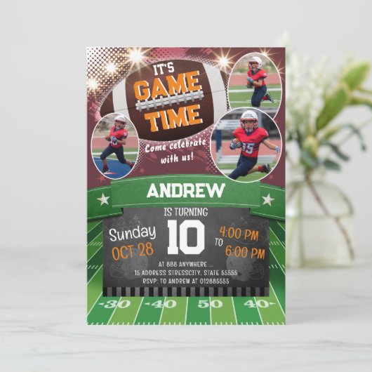 写真と個人的なサッカーの誕生日パーティー 招待状 (スタンド正面)