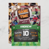 写真と個人的なサッカーの誕生日パーティー 招待状 (正面/裏面)