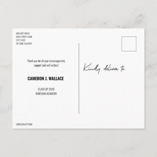 写真と共に卒業おめでとう ありがとう! 案内ポストカード (裏面)