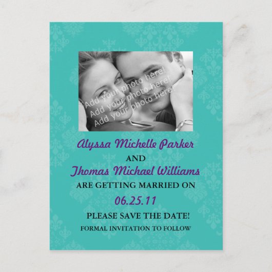 写真と共に投稿カードの日付を保存する(ティール（緑がかった色）) 案内ポストカード (正面)