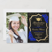 写真と卒業パーティー – 青王室の金ゴールド 招待状 (正面)