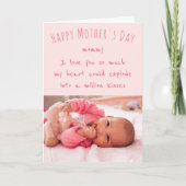 写真と可愛らしい言葉ピンクの幸せな母親の日 カード (正面)