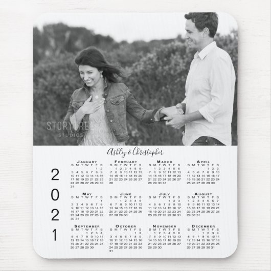 写真と名パーソナライズされた前2021カレンダー マウスパッド (正面)