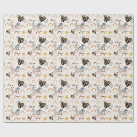 写真と名前でパーソナライズされたマドリードのロマンス ラッピングペーパー (フラット)