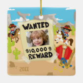 写真と名前と欲しいカウボーイ、ボーイクリスマス セラミックオーナメント (裏面)