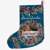 写真と名前のクリスマスリースをカスタマイズ ラージクリスマスストッキング (裏面)