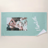 写真と名前のスクリプトパーソナライズされた ビーチタオル (正面)