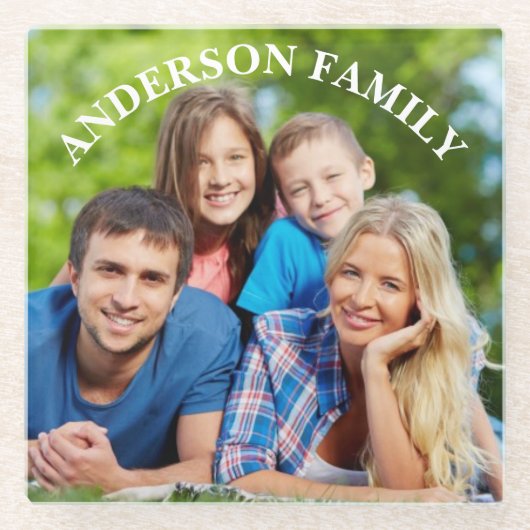 写真と名前の四角形のパーソナライズ ガラスコースター (正面)