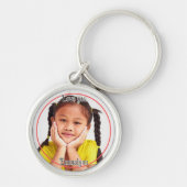 写真と名前は黒と白で赤い丸 キーホルダー (正面)