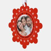 写真と名前を追加Merry Christmas モダン Family オーナメントカード (左)