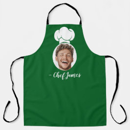 写真と名前カスタム付き料理シェフのギフトグリーン エプロン