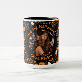 写真と名前入りハロウィンキャットマグカップ マグカップ