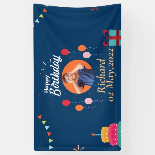 写真と名前誕生日 横断幕 (縦)