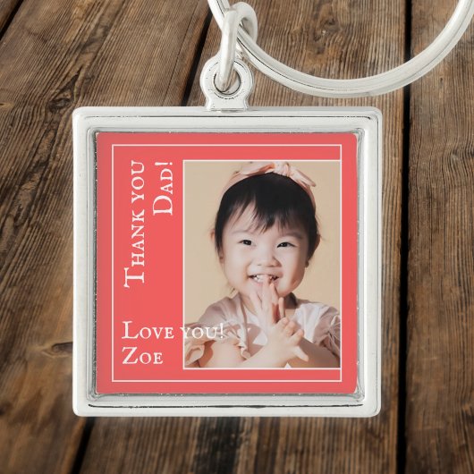 写真と名前赤と白でパパありがとう キーホルダー