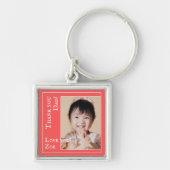 写真と名前赤と白でパパありがとう キーホルダー (正面)