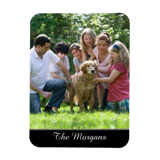 写真と名前、またはメッセージ（白いスクリプト） マグネット (縦)