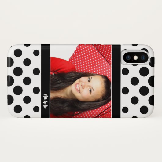 写真と名前/トレンディーブラック水玉模様 Case-Mate iPhoneケース (裏面(横))