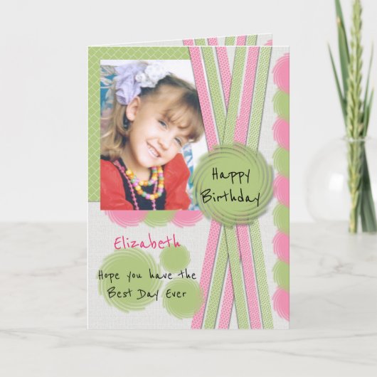 写真と名最高の前のピンクと誕生日の日 カード (正面)