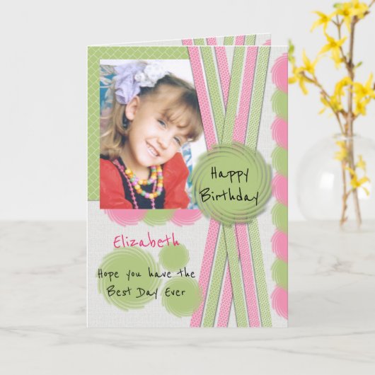 写真と名最高の前のピンクと誕生日の日 カード (黄色い花)