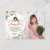 写真と女の子ピンク聖体拝領サンキューカード エンクロージャーカード (正面)