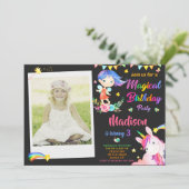 写真と妖精とユニコーンの誕生日の招待状 招待状 (スタンド正面)