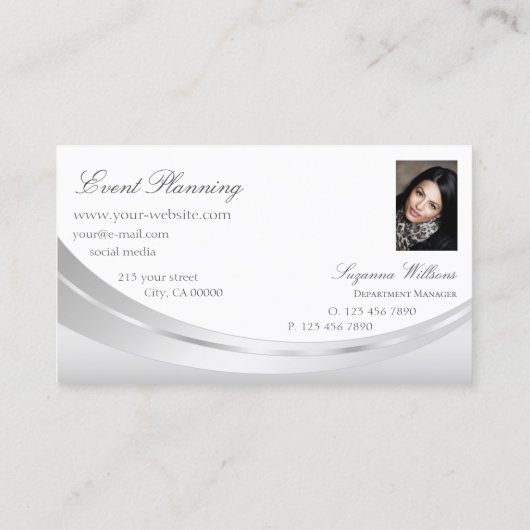 写真と宝石飾付きの高貴な白い銀 名刺 (裏面)