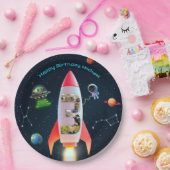 写真と巨大な3つ | 宇宙ロケット第3誕生日 ペーパープレート (パーティー)