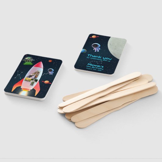 写真と巨大な4つ | 宇宙ロケット4th誕生日 ハンドファン (組立なし)