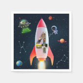 写真と巨大な4つ | 4thバースデーロケット宇宙 スタンダードカクテルナプキン (正面)