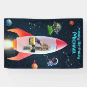 写真と巨大な4つ | 4th誕生日宇宙ロケット 横断幕 (横)