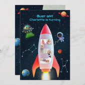 写真と巨大な5つ | ロケット宇宙第5誕生日 招待状 (正面/裏面)