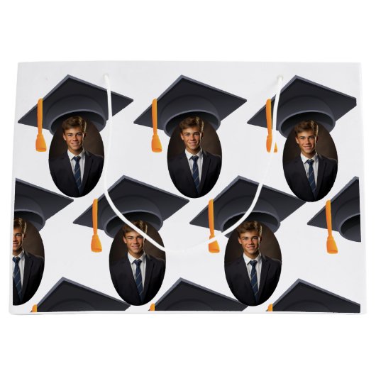 写真と年を使用した卒業 ラージペーパーバッグ (正面)