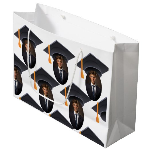 写真と年を使用した卒業 ラージペーパーバッグ (正面アングル)