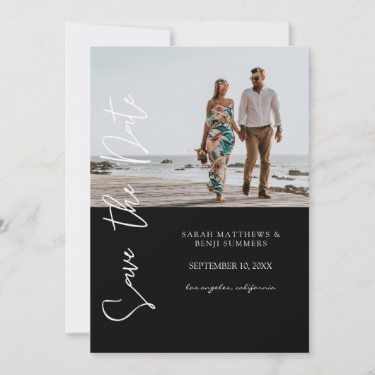 写真と手のタイポグラフィ日付の保存 – 黒4 招待状 (正面)