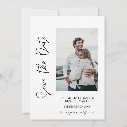 写真と手のタイポグラフィ日付を保存3垂直 招待状 (正面)