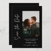 写真と手のタイポグラフィ日付を保存3 B垂直 招待状 (正面/裏面)