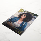 写真と手書きタイポグラフィ卒業パーティー 箔招待状 (回転した状態)