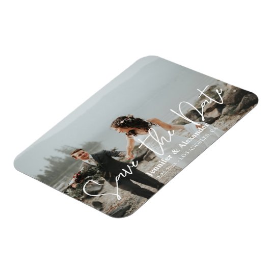 写真と手書きタイポグラフィ日付の保存H マグネット (左側)