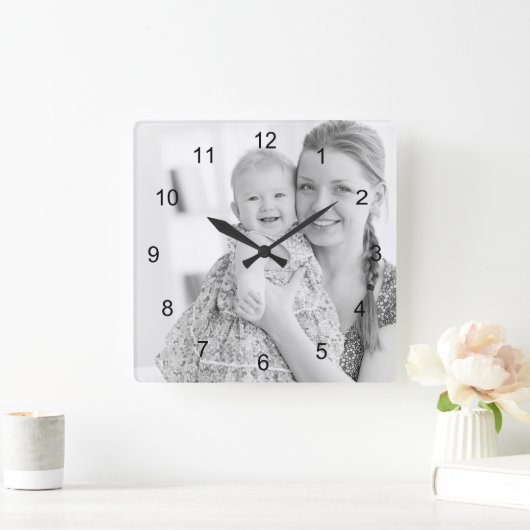 写真と数字は自分で作る スクエア壁時計 (ホーム)