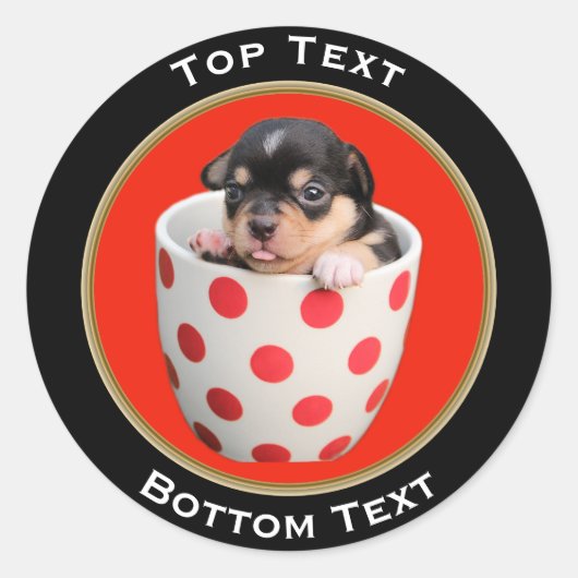 写真と文字の追加カスタム ラウンドシール (正面)