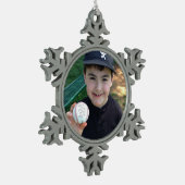 写真と文字の追加パーソナライズされた スノーフレークピューターオーナメント (左)