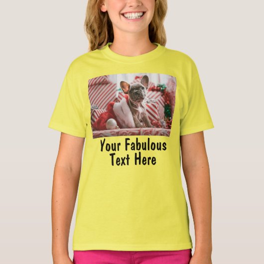写真と文字カスタム黄色の女の子の追加 Tシャツ (正面)