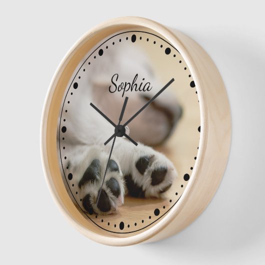 写真と文字、および任意の色点々のある時計顔 壁時計 (傾斜)