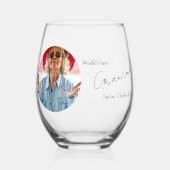 写真と文字 パーソナライズされた ステムなしワイングラス (正面)