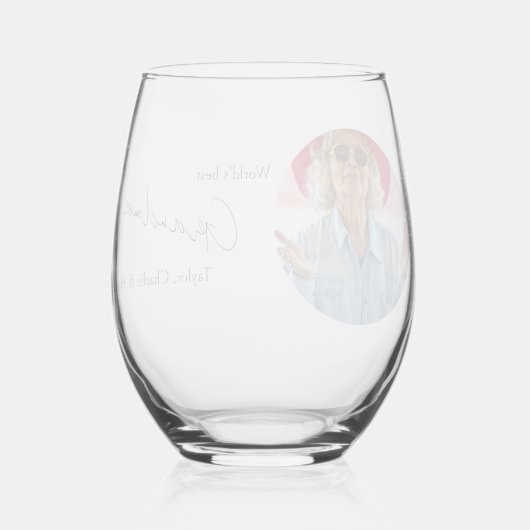 写真と文字 パーソナライズされた ステムなしワイングラス (裏面)